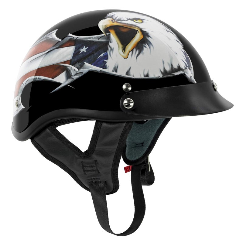 VCAN - V505USA23 Cruiser Patriotic Eagle USA Graphics Motorcycle Half Helmet (Gloss Black, Medium) Gloss Black Usa - Image 2